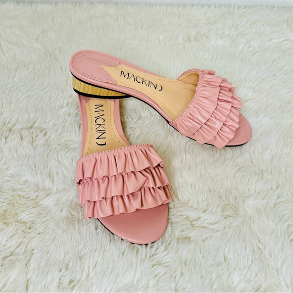 5 for $25 ⭐️ NIB - Blush Ruffle Kitten Wedges Slide Sandals - Picture 5 of 10
